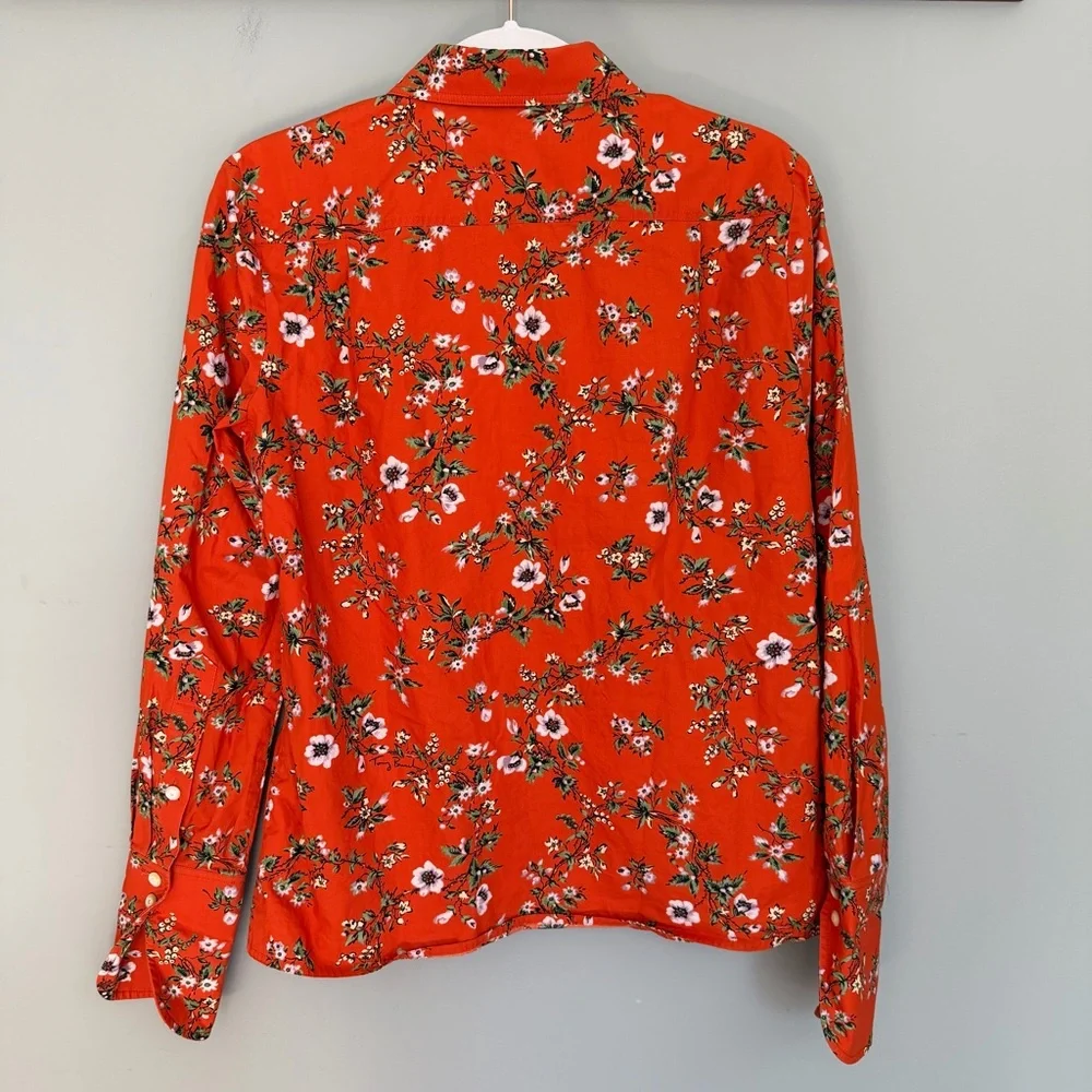 Tory Burch 100% Cotton Orange Floral Classic Oxford Button Down Shirt - Picture 11 of 17
